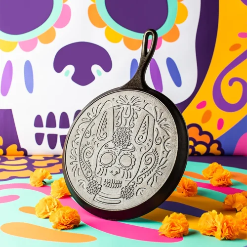 10.5 Inch Seasoned Cast Iron Xolo Sugar Skull Griddle