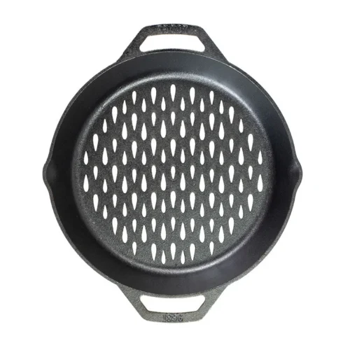Alternative view of 12 Inch Seasoned Cast Iron Dual Handle Grilling Basket