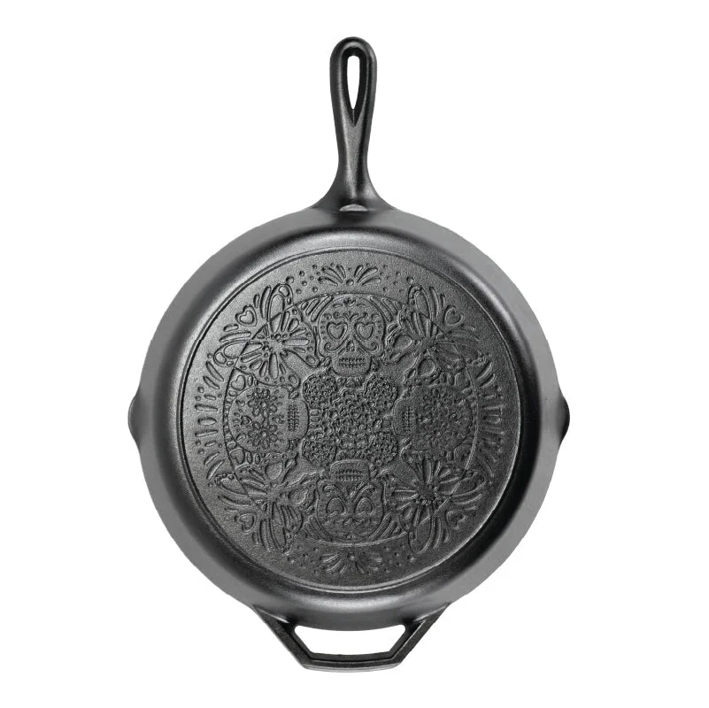 12 Inch Seasoned Cast Iron Butterfly Sugar Skull Skillet - Image 2