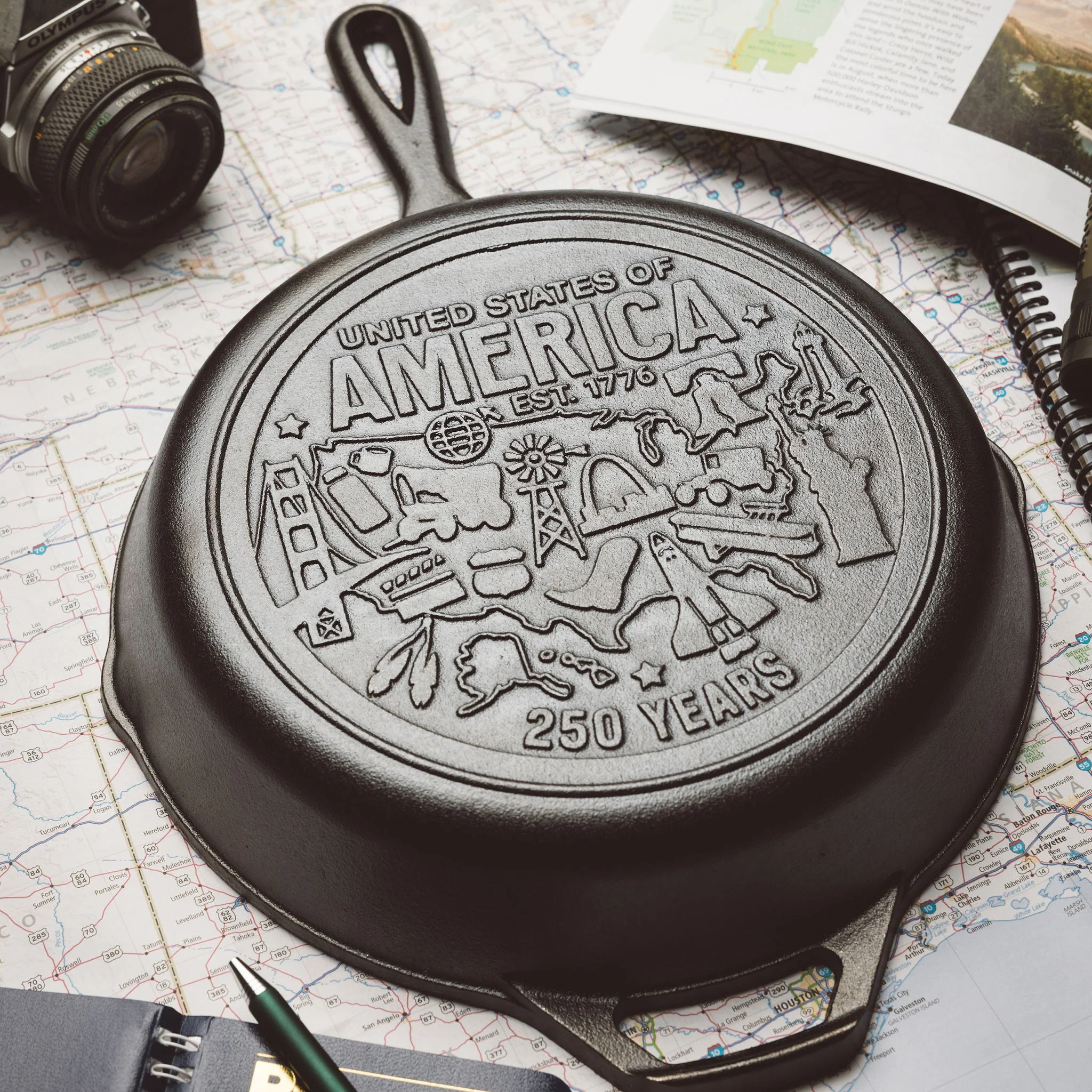 Lodge 10.25 Inch Seasoned Cast Iron Skillet, USA Icons - Image 3